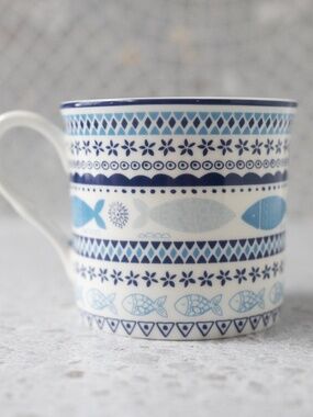 Stechcol Gracie Bone China Coastline Imports fish blue white nautical mug